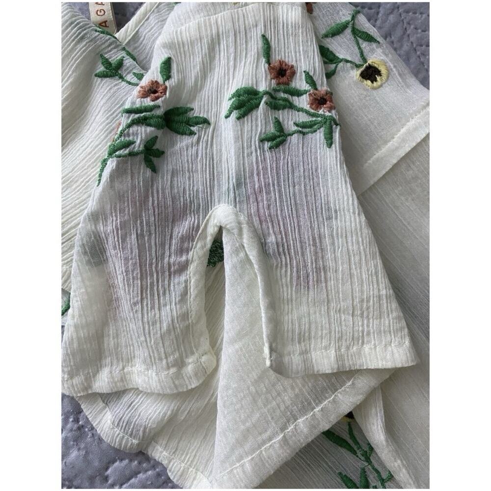 NWT RAGA Embroidered Boho Peasant Top White Floral Gauze Anthropologie Style S - Picture 8 of 10
